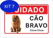 Kit 7 Placa Cuidado Advertência Cão Bravo Chow Chow 25X18Cm
