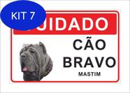 Kit 7 Placa Cuidado Advertência Cão Bravo Mastim 25X18Cm