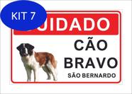 Kit 7 Placa Cuidado Advertência Cão Bravo São Bernardo 25X18Cm