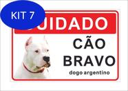 Kit 7 Placa Cuidado Cão Bravo Dogo Argentino Dog 25X18Cm