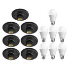 Kit 7 Plafonier Plafon Soquete E27 Preto 7 Lâmpada Led 6,5W