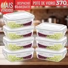 Kit 7 Pote de Vidro Hermético Borossilicato 370ml Marmita Fitness Freezer Microondas