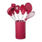 Kit 7 Utensílios Silicone Com Cabo De Acrilico Vermelho Euro