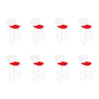 Kit 8 Banquetas Bistrô Bertoia Branca D60 com Assento Vermelho