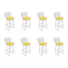 Kit 8 Banquetas Bistrô Bertoia Cromada D60 com Assento Sintético Amarelo