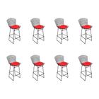 Kit 8 Banquetas Bistrô Bertoia Preta D70 com Assento Vermelho