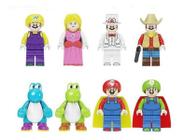 Kit 8 Bonecos Blocos De Montar Minifigure Mario Bros Game