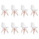 Kit 8 Cadeiras Jantar Assento Branco Eiffel Eames Base Ferro Cobre