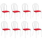 Kit 8 Cadeiras Lisboa Cromada Para Cozinha ou Área Gourmet-Assento Sintético Vermelho