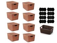 Kit 8 Caixas Organizadoras Rattan 7L C/ Tampa Cesto Etiqueta