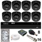 Kit 8 Câmeras Bullet 3220d Mini Black Com Áudio Dvr Intelbras 1216-c Mhdx Com Acesso Remoto Hd 3tb