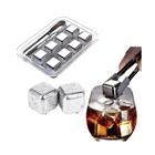 Kit 8 Cubos De Gelo Aço Inox Metal Com Pegador Whisky Drinks