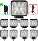 Kit 8 Farol Milha 9 Led 27w 12v/24v Quadrado Off-road 6000k Trilha Carro Jeep Atv Suv Trator Caminhões Moto Universal