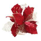 Kit 8 Flores Vermelhas Com Cabo Artificial Decoração De Natal Com Glitter 22cm