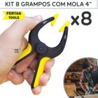 Kit 8 Grampos Com Mola Multiuso Fertak 4" Sargento Grampo Reforçado Para Marceneiro, Serralheiro ou Oficina Mecânica.