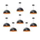 Kit 8 Luminária Pendente Meia Lua 24cm Com Interior Laranja Fiação 110/220v