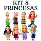 Kit 8 Mini Princesas Da Disney Bonecas Infantil com Coroa