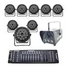 Kit 8 Par Led Rgbw + Máquina De Fumaça 600W + Mesa Dmx 512