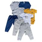 Kit 8 peças body e calça Best Club Baby amarelo, branco, cinza e azul marinho com bordado urso