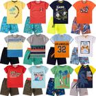 Kit 8 Peças de Roupas Infantil Masculina - 4 Camisetas + 4 Bermudas - Kit com 4 Conjuntos
