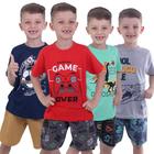 Kit 8 Peças Infantil Camisetas e Bermudas de Verão Menino Crianças 4 Conjuntos Infantis