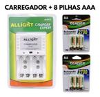 Kit 8 Pilhas Recarregáveis Carregador Rápido Bivolt Aa E Aaa - lojaaquitem24