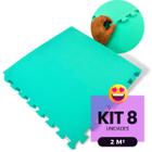 Kit 8 Placa Tapete Infantil Peça EVA Estilo Tatame 50x50cm 10mm (2m²) Emborrachado Crianças Bebes Exercícios c/ Encaixe + Bordas Acabamento