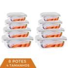 Kit 8 Potes Marmita Fit Retangular 370ml+640ml+1040ml+1520ml