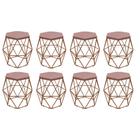 Kit 8 Puff Banqueta Luna Decorativo Sala Quarto Ferro Bronze Assento MDF Rosa - Ahazzo Móveis