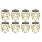 Kit 8 Puff Banqueta Luna Decorativo Sala Quarto Ferro Dourado Assento MDF Castanho - Ahazzo Móveis