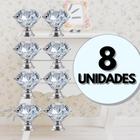 Kit 8 Puxadores de Armário Porta Gavetas Móveis Modelo Cristal Medio 30mm Base Cromada