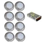 Kit 8 Refletor Hiper Led 9W Branco Inox 316 E Fonte