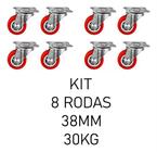 Kit 8 Rodas Rodinha Giratórias Borracha 1,50  38mm Até 30kg