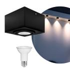 Kit 8 Spot Plafon Sobrepor Box Quadrado Par20 Preto + Led 7w Branco Quente