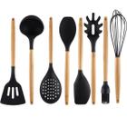 Concha De Silicone Preto Com Cabo De Bambu Utensílio De