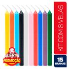 Kit 8 Velas Palito Coloridas 16cm 15g 100% Parafina - Envio Rápido - Chama de Ouro