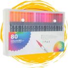 Kit 80 Caneta 2 em 1 Brush Lettering e Ponta Fina Dual Pen Canetinha Colorir Desenho