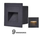 Kit 9 Balizador Preto Para Embutir Quadrado Externo Lup51 - Acende A Luz