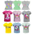 Kit 9 Blusinhas camisetas Infantis 100% Algodão Moda Meninas
