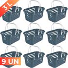 Kit 9 Cesta Cestinha Plástica Supermercado Compras 3L c/ Alça Resistente Leve Mulituso Portátil
