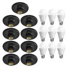 Kit 9 Plafonier Plafon Soquete E27 Preto 9 Lâmpada Led 6,5W