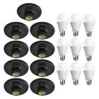 Kit 9 Plafonier Plafon Soquete E27 Preto 9 Lâmpada Led 9W