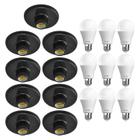 Kit 9 Plafonier Plafon Soquete E27 Preto Com 9 Lâmpada Led 9W Autovolt Cor Da Luz Branca P/ Sala Quarto Cozinha