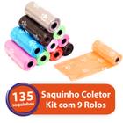 Kit 9 Rolos C/ 135 Saquinhos Higiênico Lixo Coletor Coco Fezes Refil Cata Caca Cachorro Biodegradável