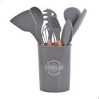 Kit 9 Utensilios De Cozinha Silicone Cabo Madeira Antiaderente Resistente ao Calor