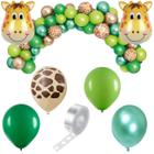 Kit 93 Peças Balão Bexiga Safari Selva, Balão Metalizado Girafa Zoo Animais, Decoração Festa Infantil-Arco Descontruído