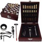 Kit Abridor De Vinho Com Jogo De Xadrez Sofisticado Completo Profissional Anel Salva Gotas Maleta Manual Cortador Tampa