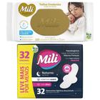 Kit Absorvente Noturno C/om Abas 32 Unidades Com Extrato de Algodão + Toalhinha Umedecida Mili Love & Care Pacote 100 Un