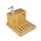 Kit Acessório Para Banheiro Conjunto de 4 Peças para Lavabo Completo Moderno em Bambu