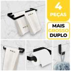 Kit Acessórios Banheiro Preto 4 Peças C/ Porta Toalha Duplo